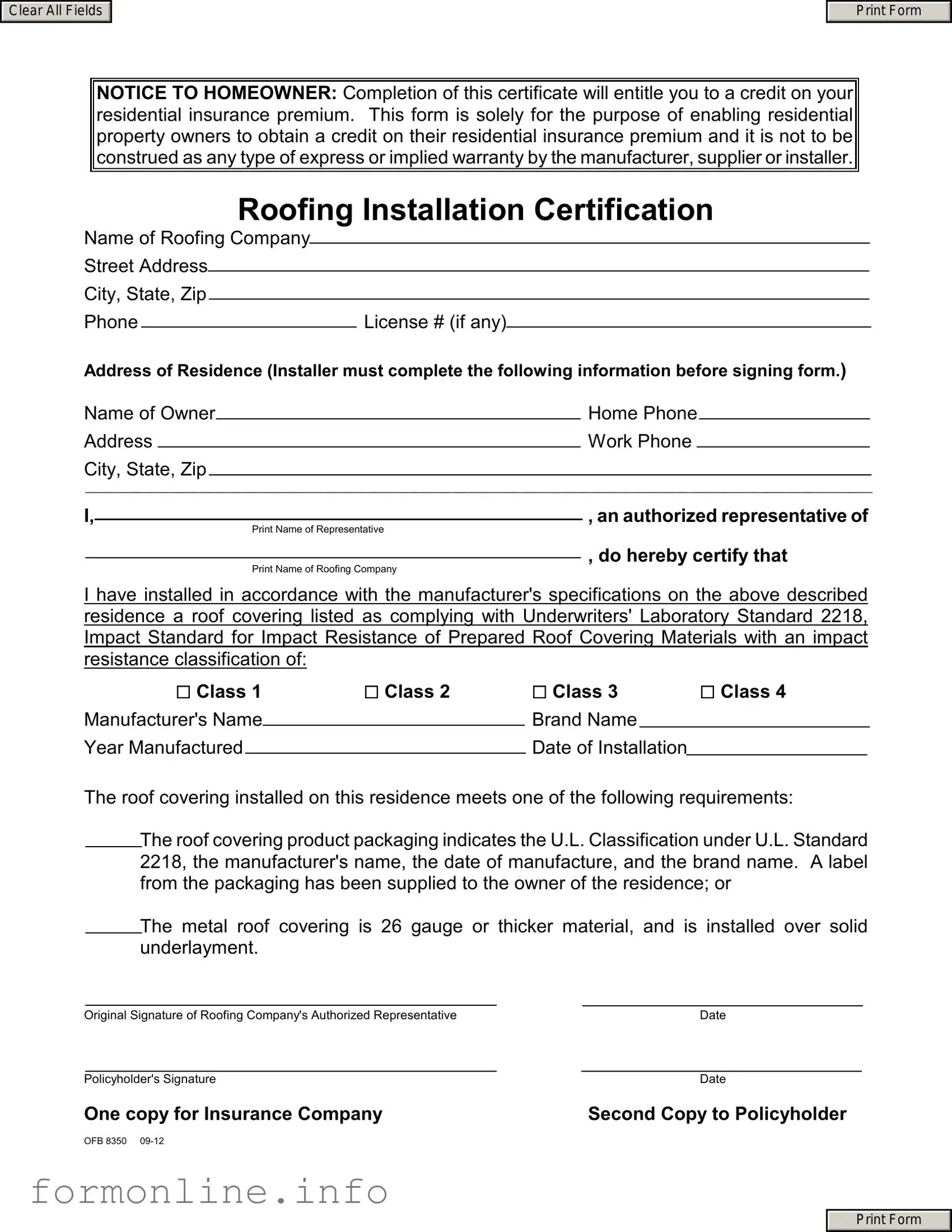 Fill Out a Valid Roofing Certificate Form