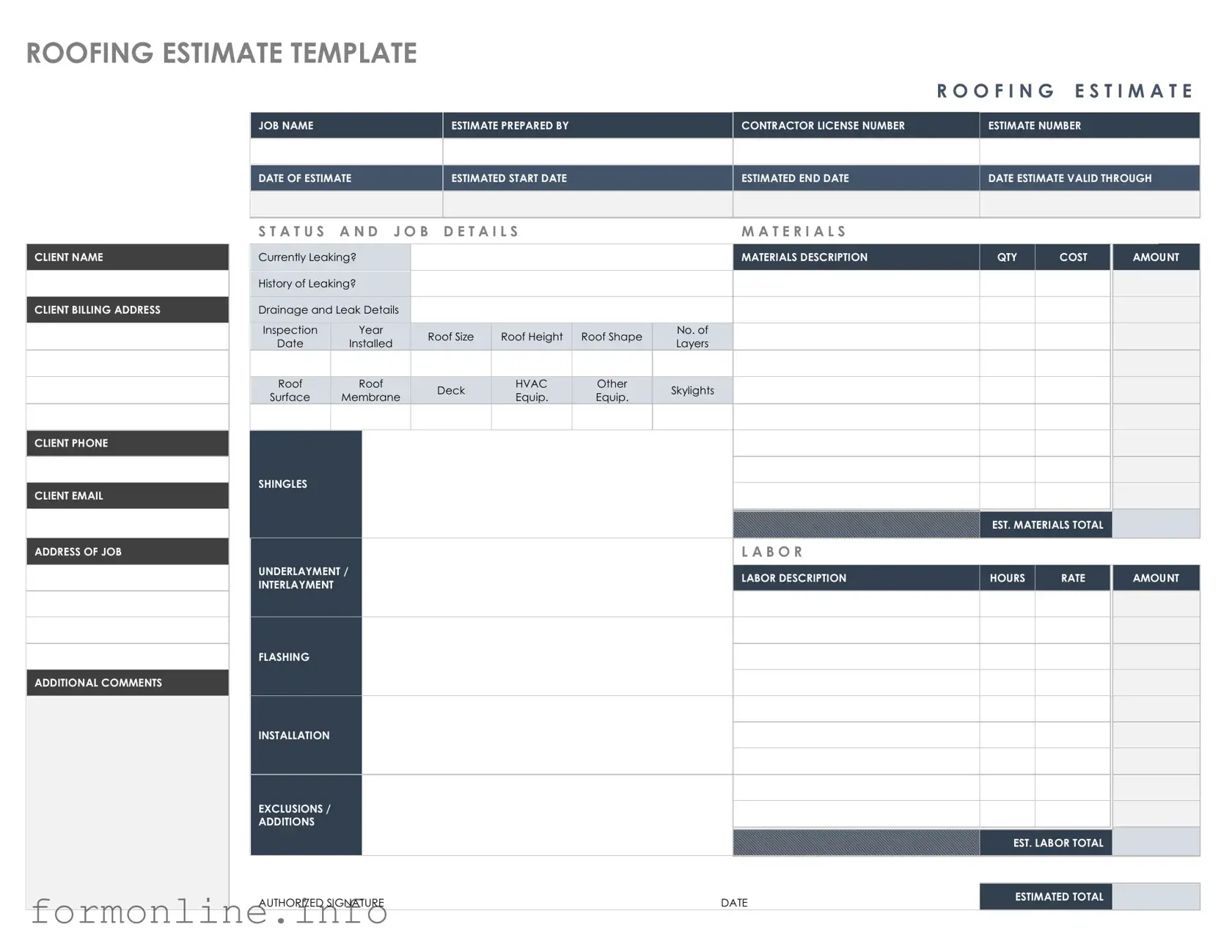 Fill Out a Valid Roofing Estimate Form