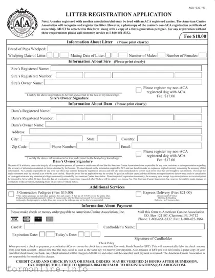 Fill Out a Valid Aca Litter Registration Form