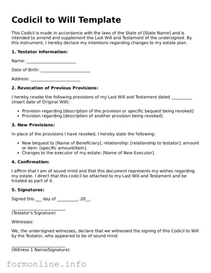 Printable Codicil to Will Form