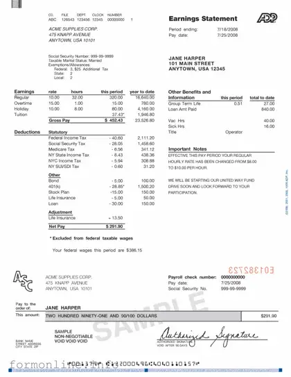 Fill Out a Valid Adp Pay Stub Form