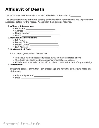 Printable Affidavit of Death Form