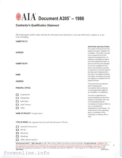 Fill Out a Valid AIA A305 Form