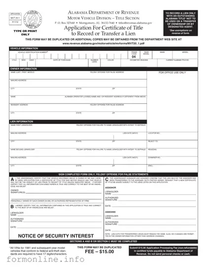 Fill Out a Valid Alabama Mvt 20 1 Form
