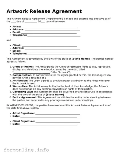 Printable Artwork Release Form