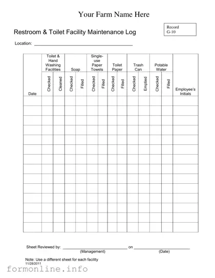 Fill Out a Valid Bathroom Cleaning Log Sheet Form
