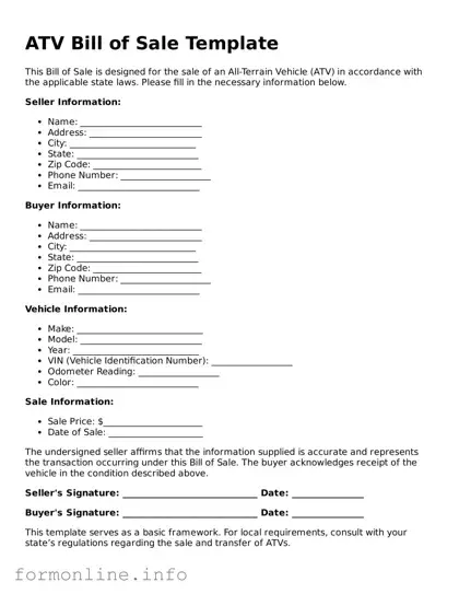 Printable ATV Bill of Sale Form