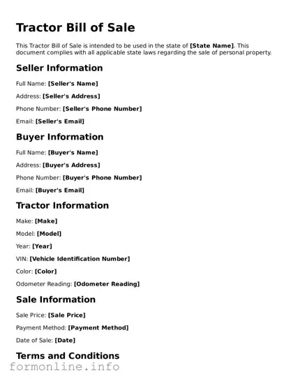Printable Tractor Bill of Sale Form