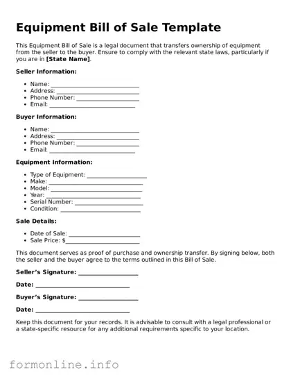 Printable Equipment Bill of Sale Form
