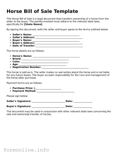 Printable Horse Bill of Sale Form
