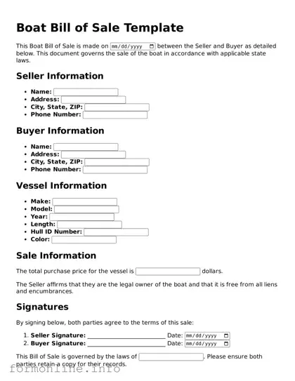 Printable Boat Bill of Sale Form