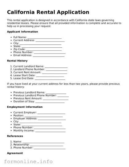 Free Rental Application Template for California State