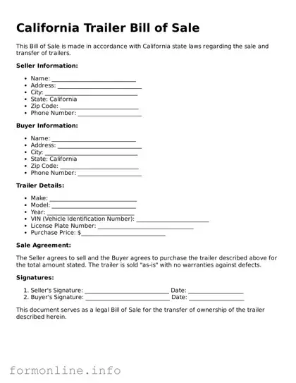 Free Trailer Bill of Sale Template for California State