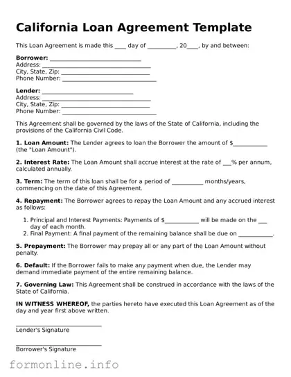 Free Loan Agreement Template for California State