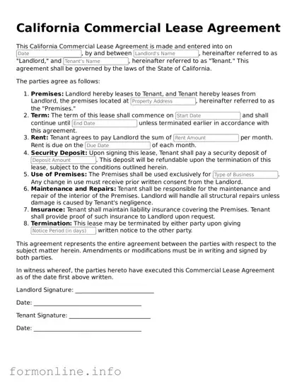 Free Commercial Lease Agreement Template for California State