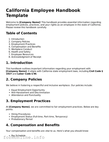 Free Employee Handbook Template for California State