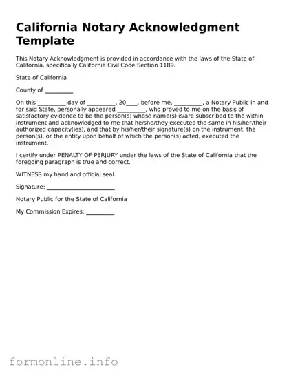 Free Notary Acknowledgement Template for California State