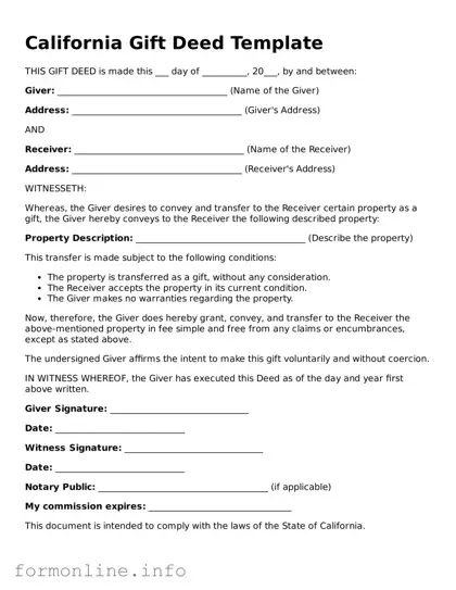 Free Gift Deed Template for California State