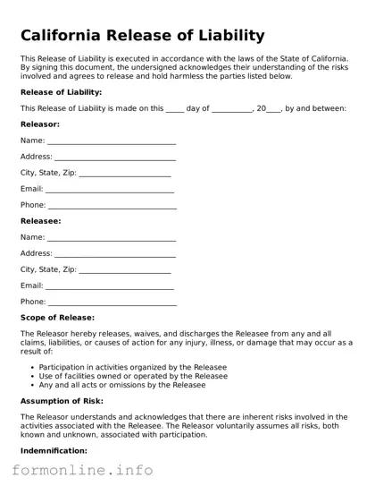 Free Release of Liability Template for California State