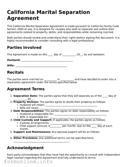 Free Marital Separation Agreement Template for California State