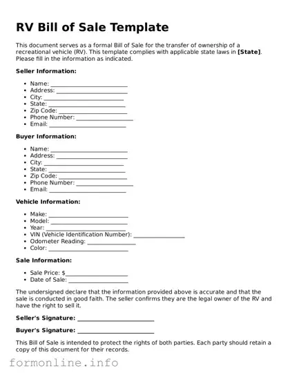 Printable RV Bill of Sale Form