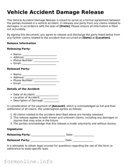 Printable Vehicle Accident Damage Release Form