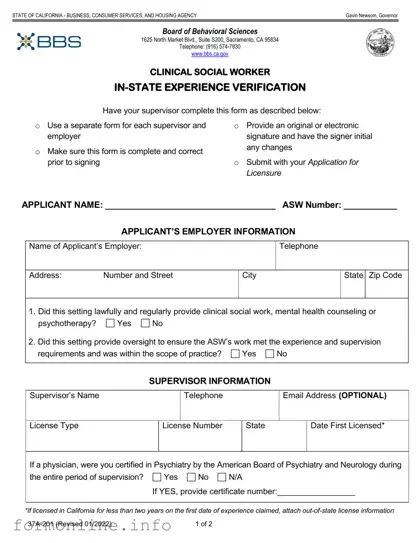 Fill Out a Valid Clinical Social Experience Verification Form