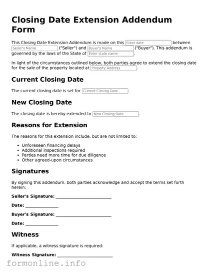 Printable Closing Date Extension Addendum Form Form