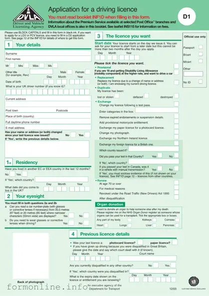 Fill Out a Valid D1 Dvla Form
