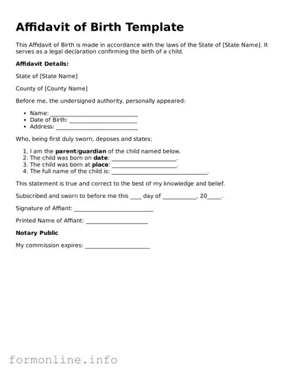 Printable Affidavit of Birth Form