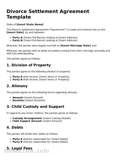 Printable Divorce Settlement Agreement Form