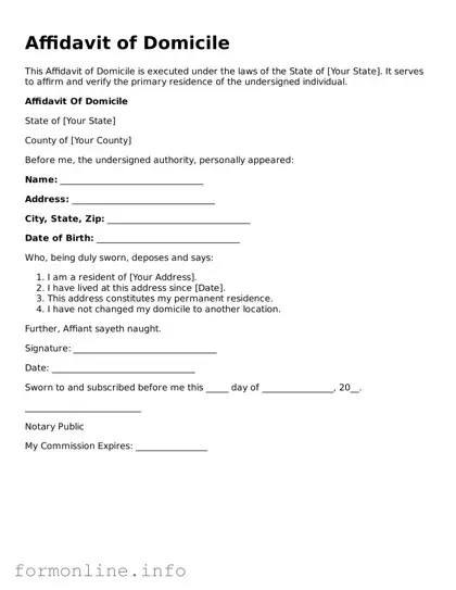 Printable Affidavit of Domicile Form