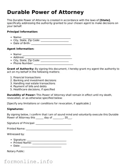 Printable Durable Power of Attorney Form