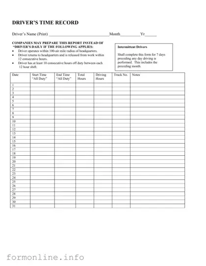 Fill Out a Valid Driver Time Record Form