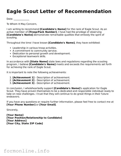 Printable Eagle Scout Letter of Recommendation Form