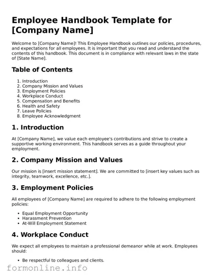 Printable Employee Handbook Form