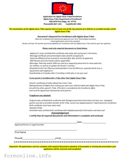 Fill Out a Valid Enrollment Oglala Sioux Tribe Form