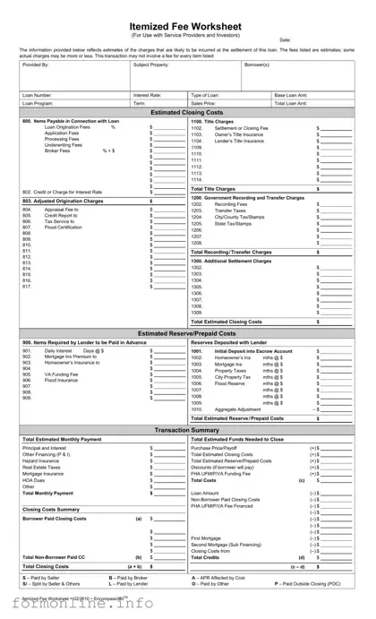 Fill Out a Valid Fee Worksheet Form