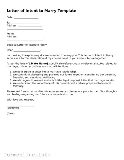 Printable Letter of Intent to Marry Form