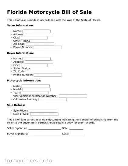Free Motorcycle Bill of Sale Template for Florida State