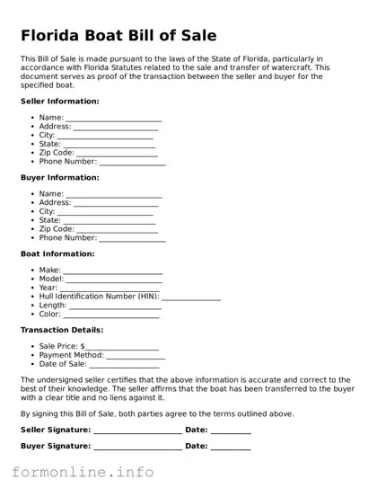 Free Boat Bill of Sale Template for Florida State