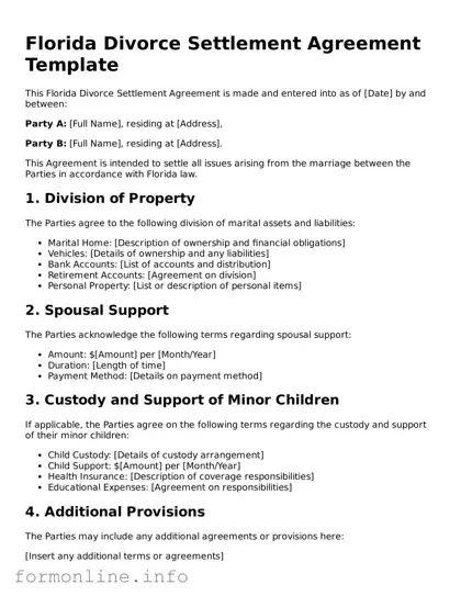 Free Divorce Settlement Agreement Template for Florida State