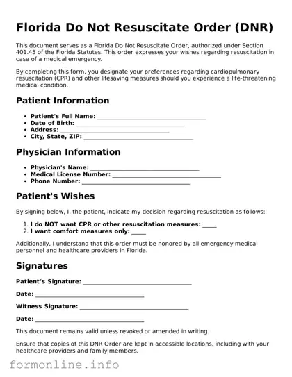 Free Do Not Resuscitate Order Template for Florida State