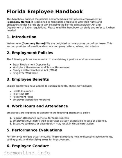 Free Employee Handbook Template for Florida State
