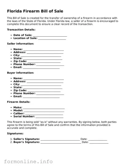 Free Firearm Bill of Sale Template for Florida State