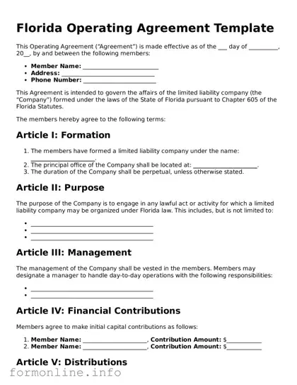 Free Operating Agreement Template for Florida State