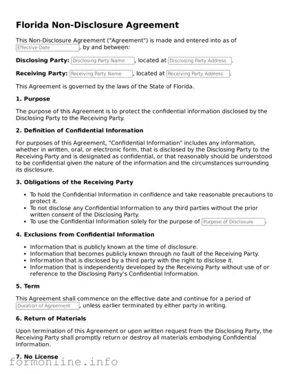 Free Non-disclosure Agreement Template for Florida State