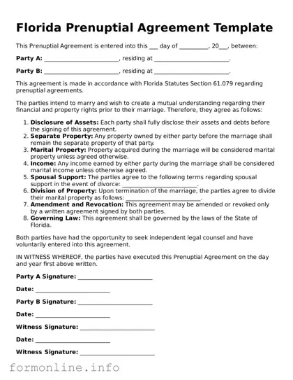 Free Prenuptial Agreement Template for Florida State