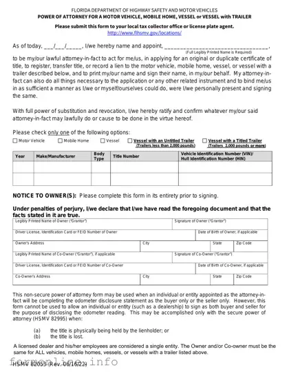 Fill Out a Valid Florida Vehicle POA form 82053 Form