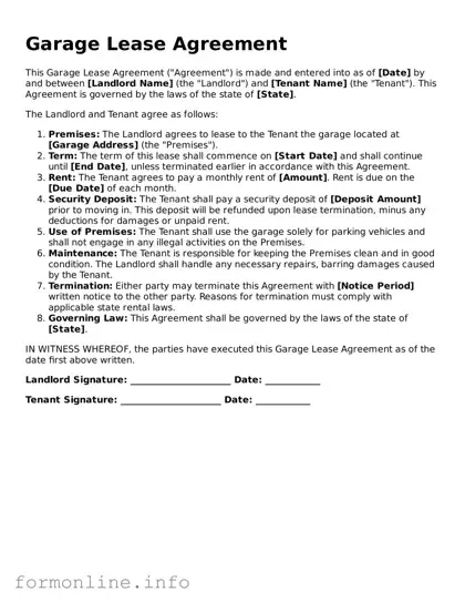 Printable Garage Lease Agreement Form